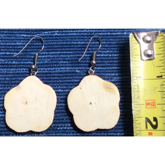 Vintage Red Drop Earrings Boho Handpainted Lightweight 925A - Picture 2 of 2